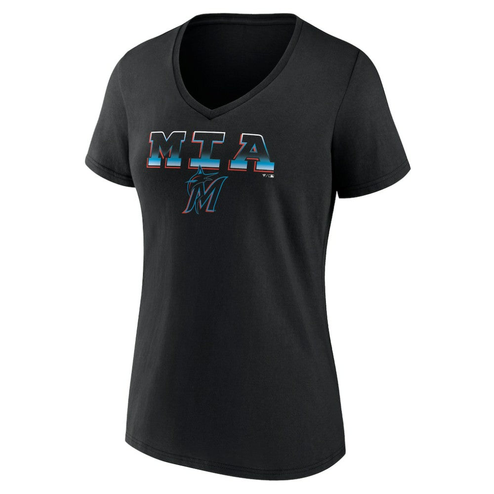 Black Miami Marlins Women's Hometown Baseball 305 V-Neck T-Shirt