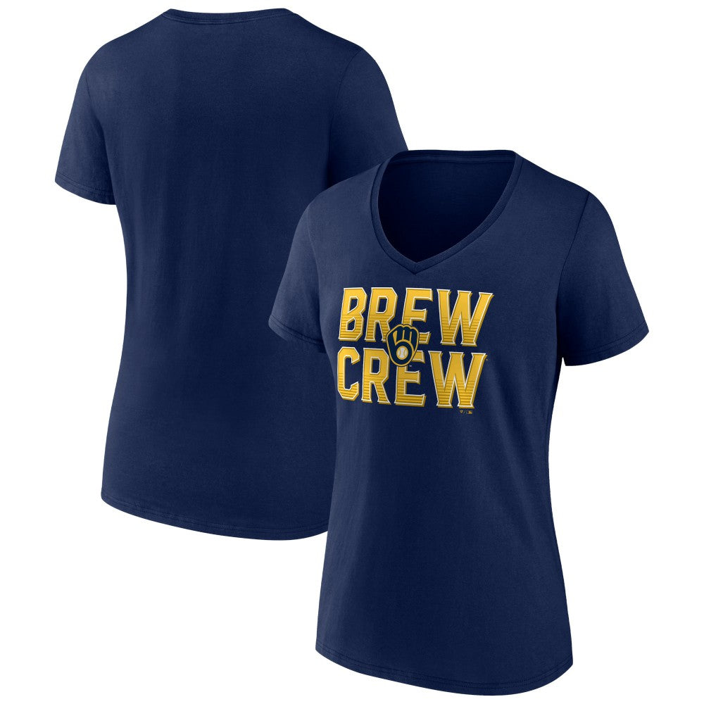 Navy Milwaukee Brewers Women's Hometown Brew Crew Fancy V-Neck T-Shirt