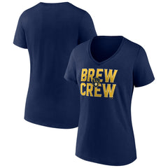 Navy Milwaukee Brewers Women's Hometown Brew Crew Fancy V-Neck T-Shirt