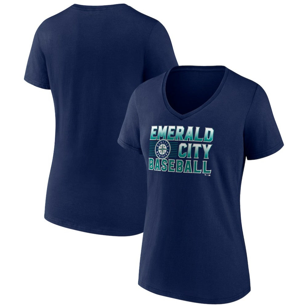 Navy Seattle Mariners Women's Hometown Emerald Baseball V-Neck T-Shirt