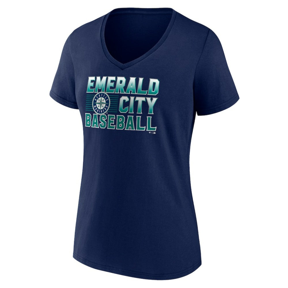 Navy Seattle Mariners Women's Hometown Emerald Baseball V-Neck T-Shirt