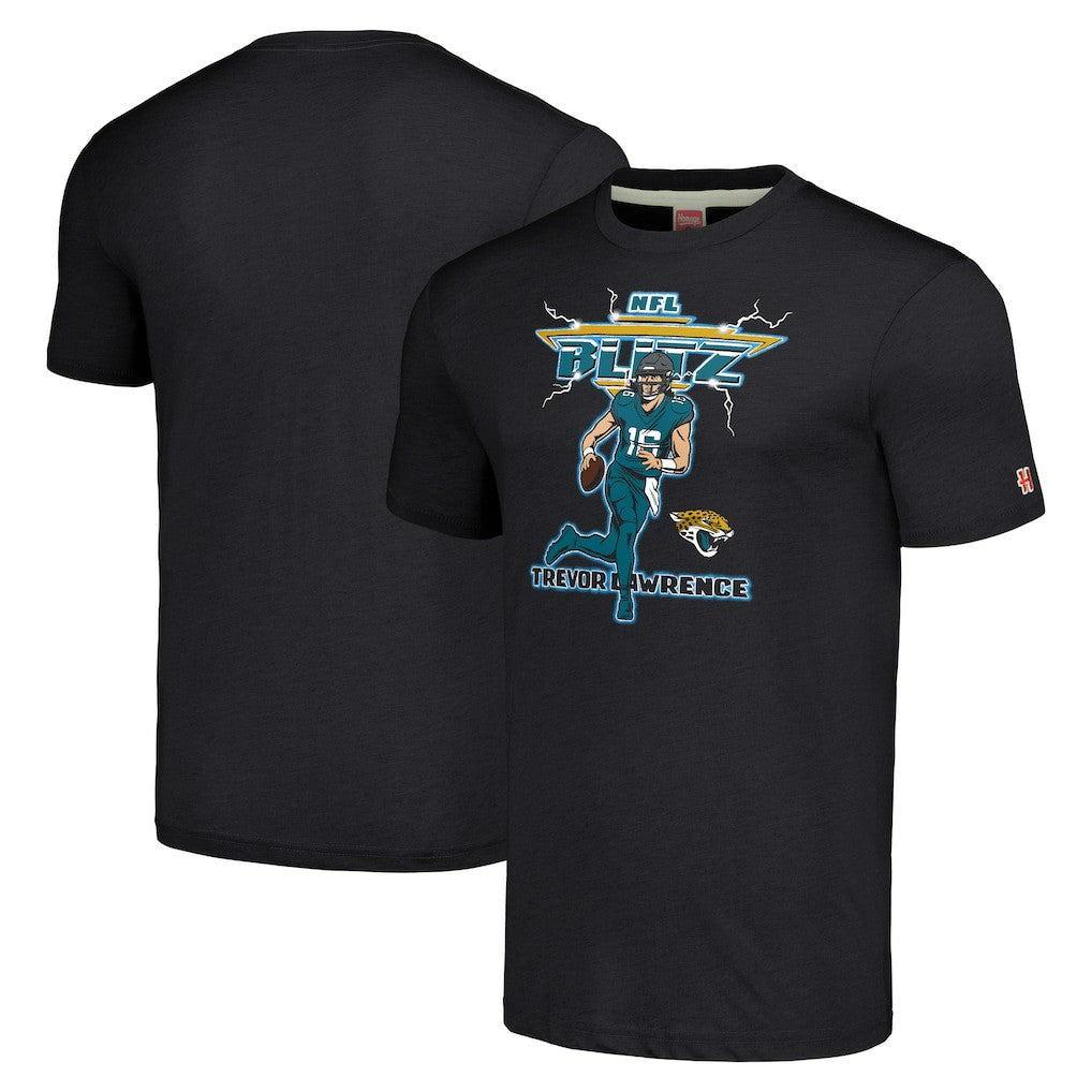Trevor Lawrence  Homage Unisex NFL Blitz Player Tri-Blend T-Shirt - Jacksonville Jaguars T-shirts