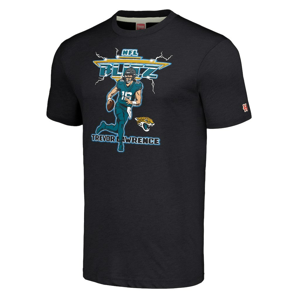 Trevor Lawrence  Homage Unisex NFL Blitz Player Tri-Blend T-Shirt - Jacksonville Jaguars T-shirts