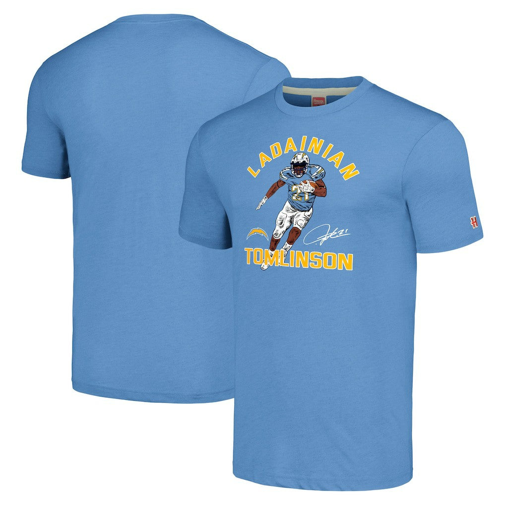 LaDainian Tomlinson  Homage Unisex Unisex Caricature Retired Player Tri-Blend T-Shirt - Los Angeles Chargers T-shirts