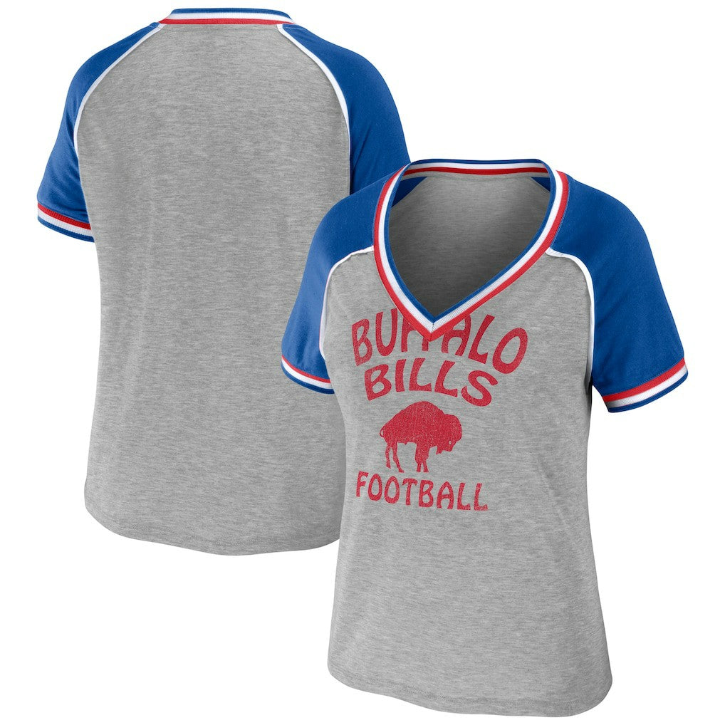 WEAR by Erin Andrews Women's Cropped Raglan Throwback V-Neck T-Shirt - Buffalo Bills T-shirts