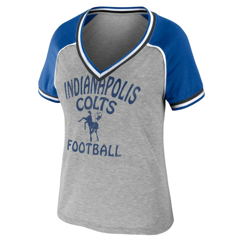 WEAR by Erin Andrews Women's Cropped Raglan Throwback V-Neck T-Shirt - Indianapolis Colts T-shirts