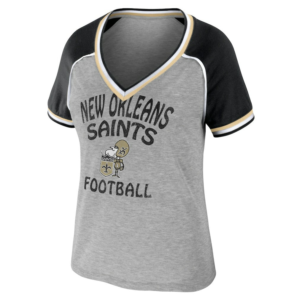 WEAR by Erin Andrews Women's Cropped Raglan Throwback V-Neck T-Shirt - New Orleans Saints T-shirts