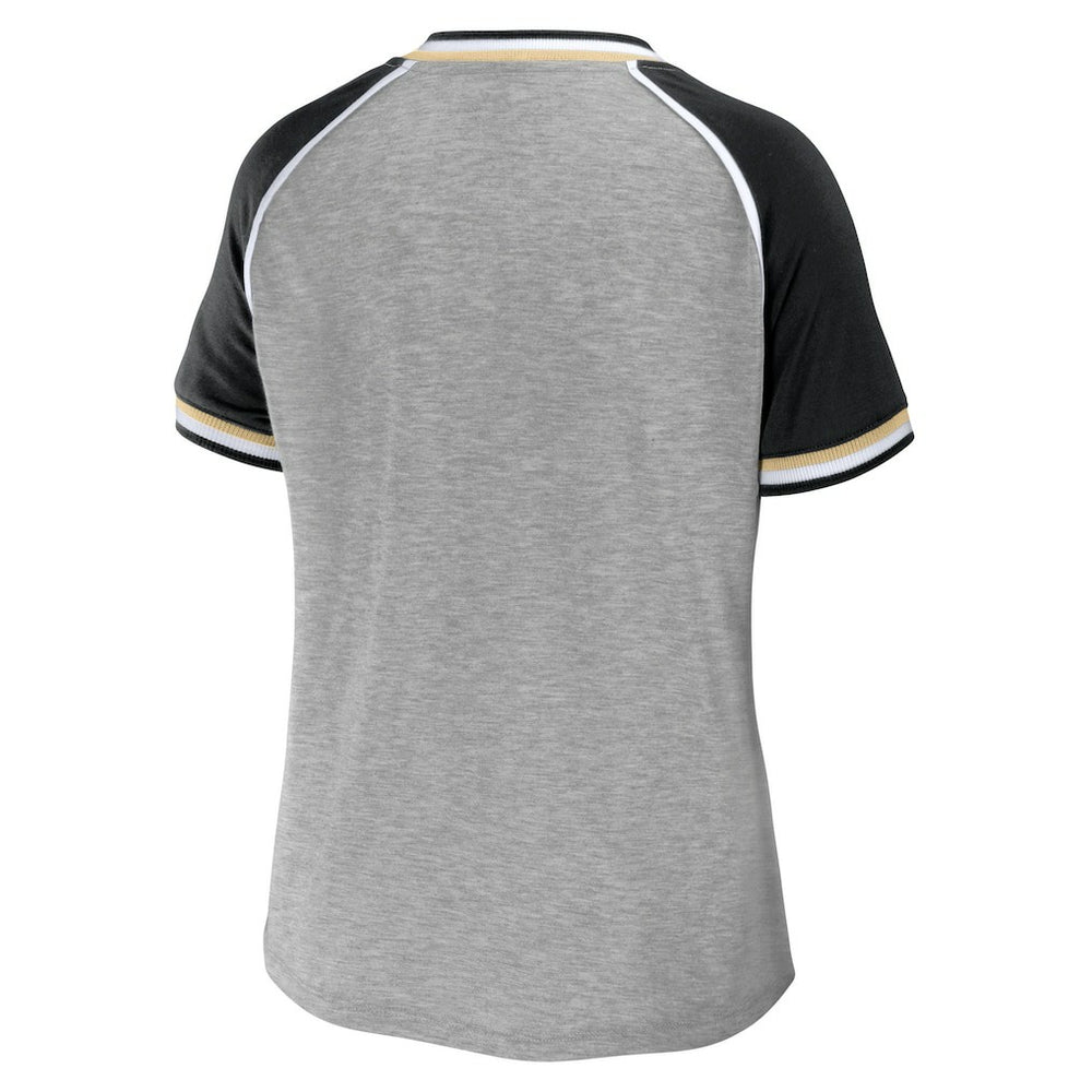 WEAR by Erin Andrews Women's Cropped Raglan Throwback V-Neck T-Shirt - New Orleans Saints T-shirts