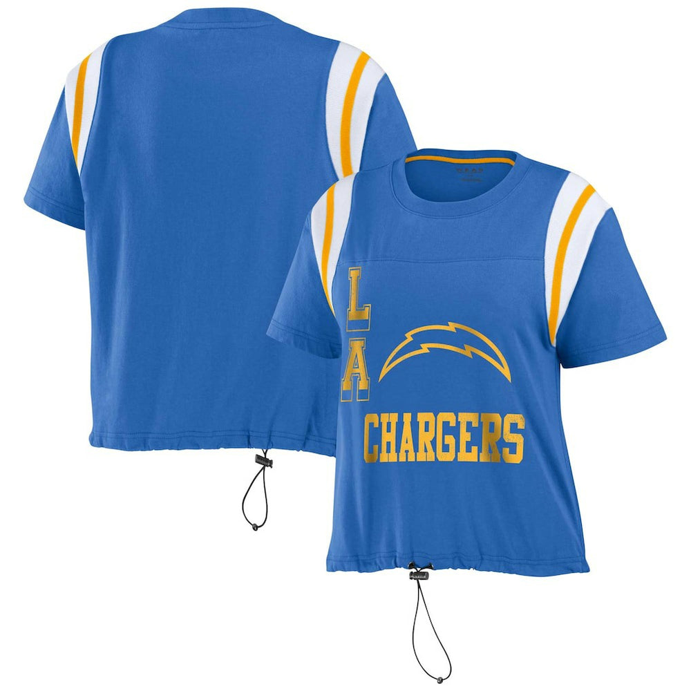 WEAR by Erin Andrews Women's Cinched Colorblock T-Shirt - Los Angeles Chargers T-shirts