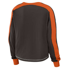 WEAR by Erin Andrews Women's Color Block Modest Crop Long Sleeve T-Shirt - Cleveland Browns T-shirts