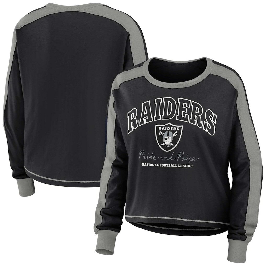 WEAR by Erin Andrews Women's Color Block Modest Crop Long Sleeve T-Shirt - Las Vegas Raiders T-shirts