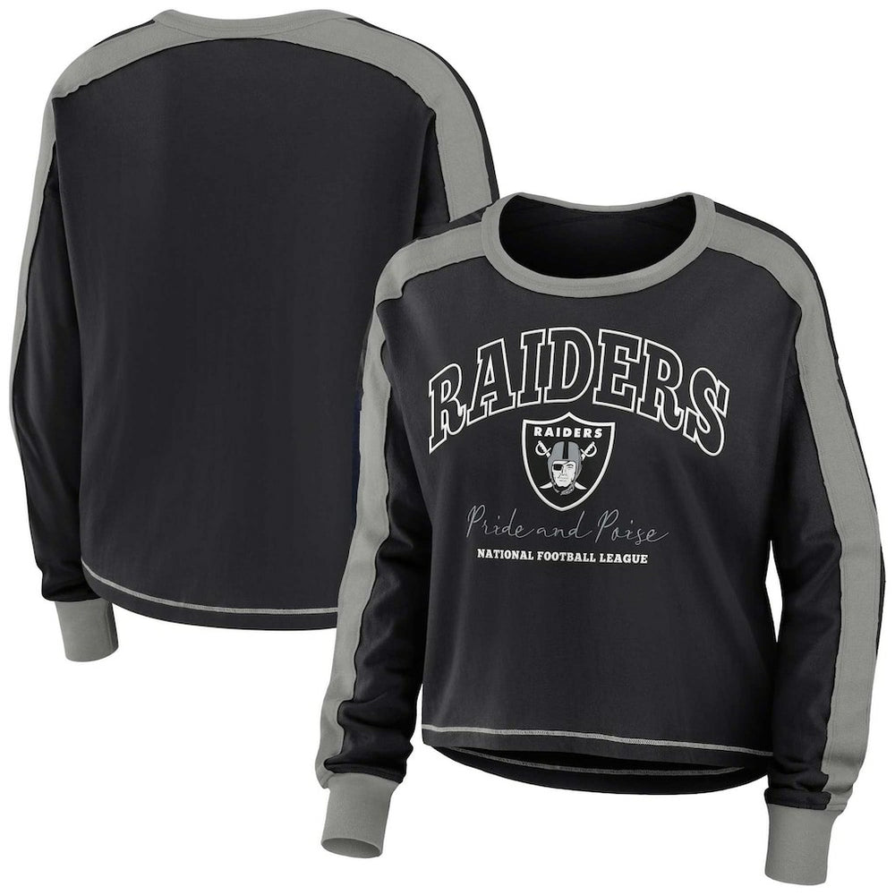 WEAR by Erin Andrews Women's Color Block Modest Crop Long Sleeve T-Shirt - Las Vegas Raiders T-shirts