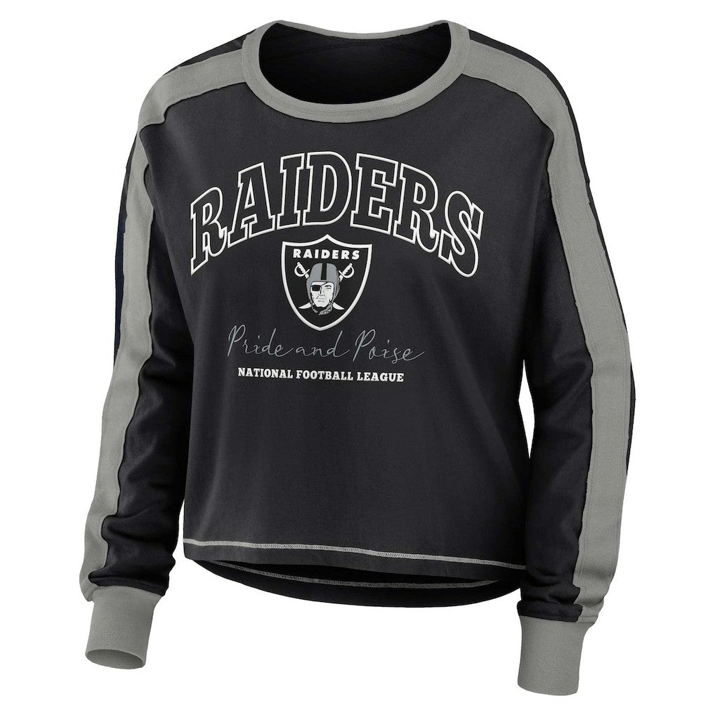 WEAR by Erin Andrews Women's Color Block Modest Crop Long Sleeve T-Shirt - Las Vegas Raiders T-shirts