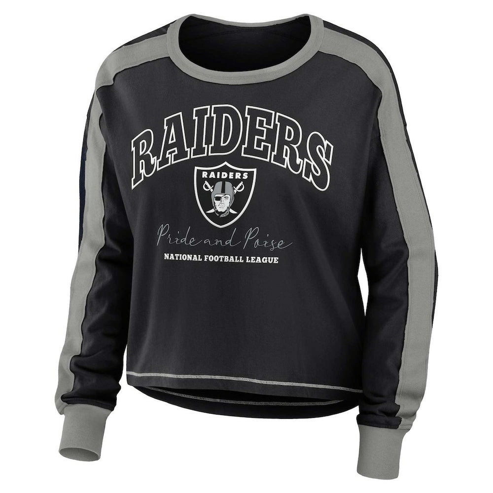 WEAR by Erin Andrews Women's Color Block Modest Crop Long Sleeve T-Shirt - Las Vegas Raiders T-shirts