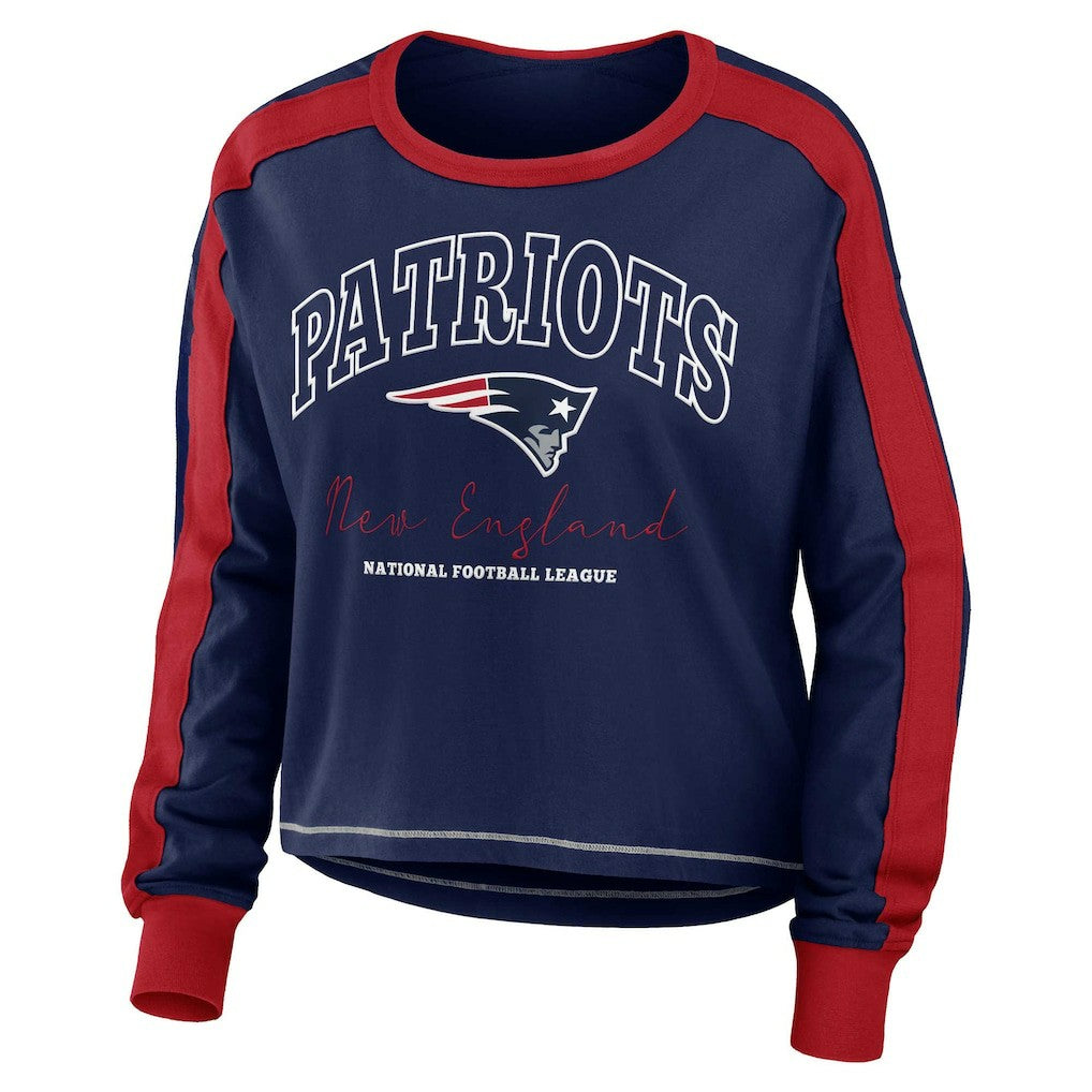 WEAR by Erin Andrews Women's Color Block Modest Crop Long Sleeve T-Shirt - New England Patriots T-shirts