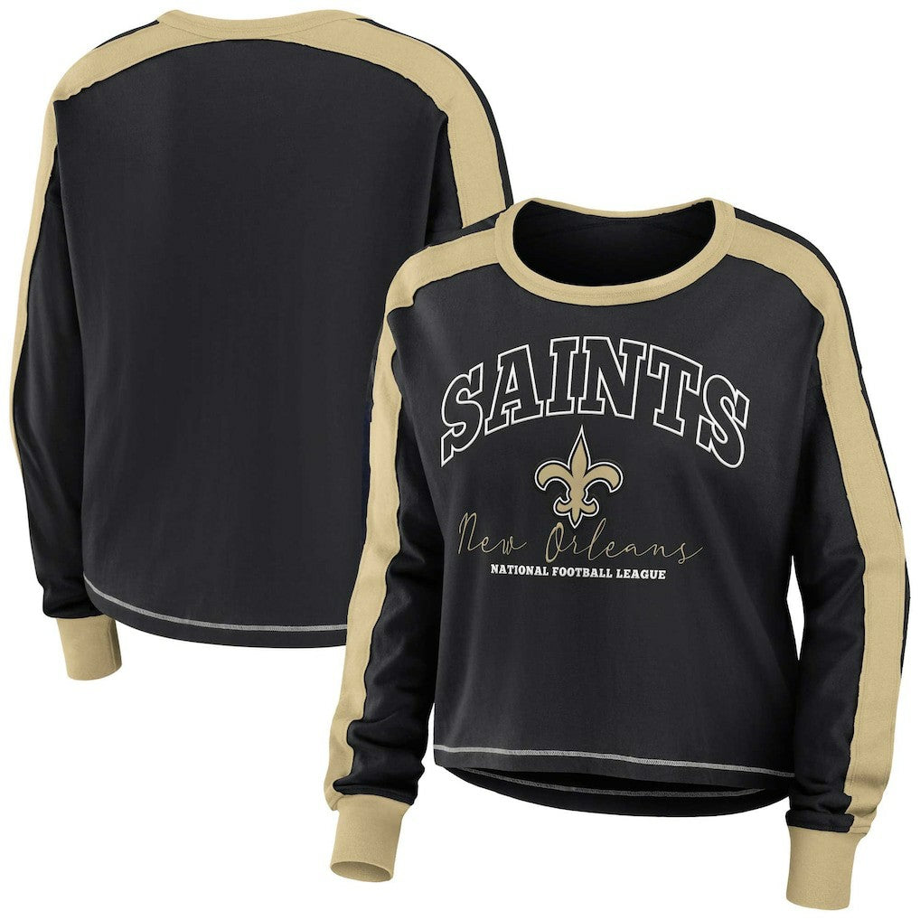 WEAR by Erin Andrews Women's Color Block Modest Crop Long Sleeve T-Shirt - New Orleans Saints T-shirts
