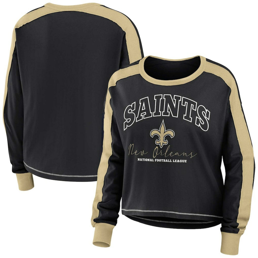 WEAR by Erin Andrews Women's Color Block Modest Crop Long Sleeve T-Shirt - New Orleans Saints T-shirts