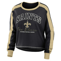 WEAR by Erin Andrews Women's Color Block Modest Crop Long Sleeve T-Shirt - New Orleans Saints T-shirts