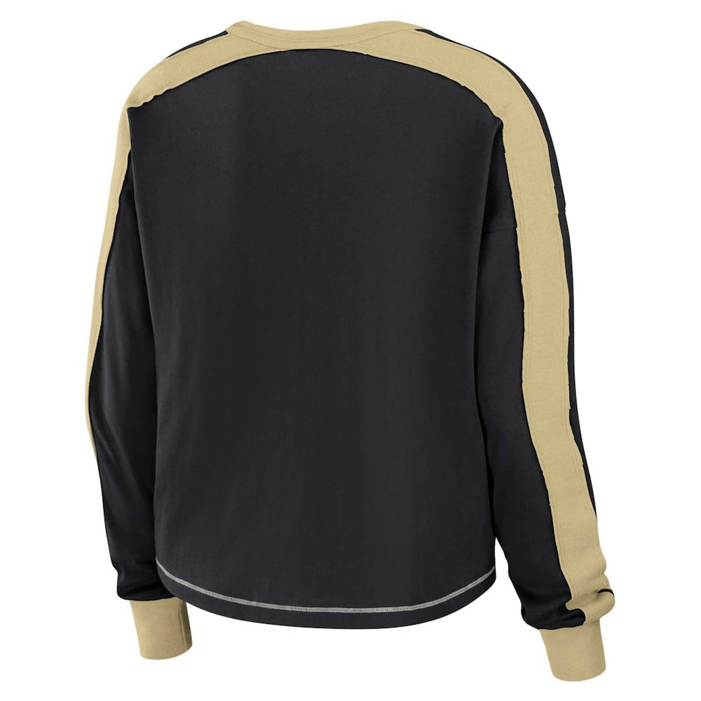 WEAR by Erin Andrews Women's Color Block Modest Crop Long Sleeve T-Shirt - New Orleans Saints T-shirts