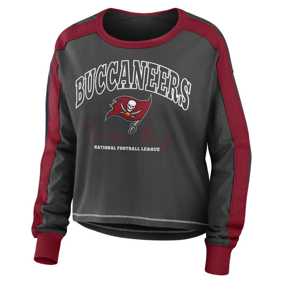 WEAR by Erin Andrews Women's Color Block Modest Crop Long Sleeve T-Shirt - Tampa Bay Buccaneers T-shirts