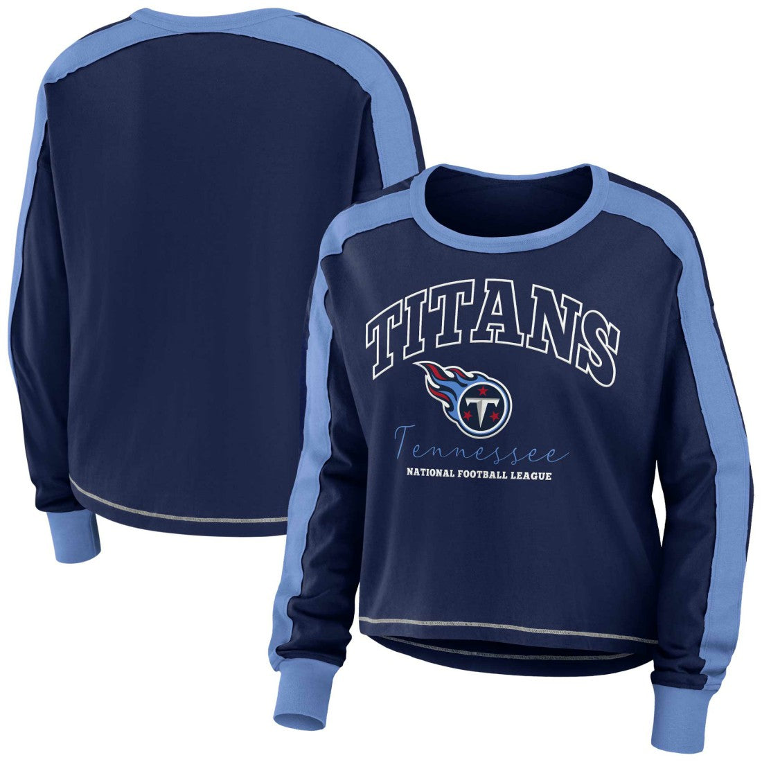 WEAR by Erin Andrews Women's Color Block Modest Crop Long Sleeve T-Shirt - Tennessee Titans T-shirts