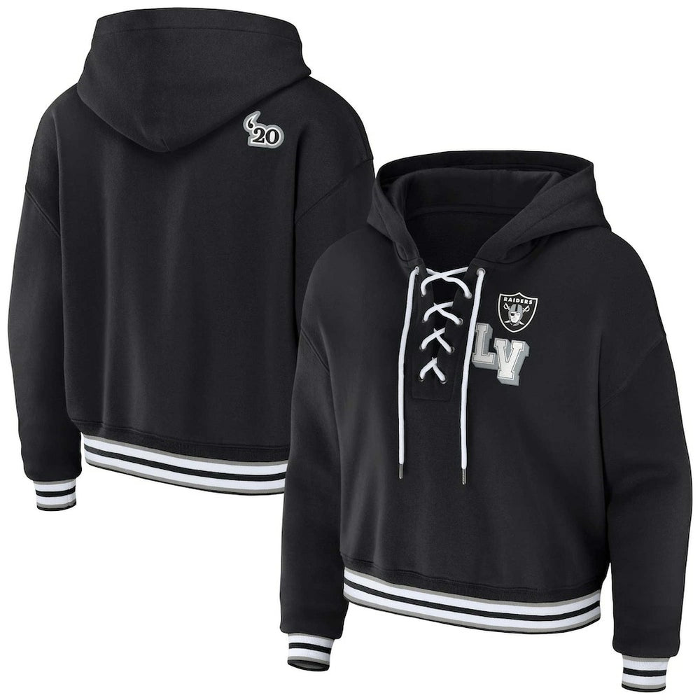 WEAR by Erin Andrews Women's Lace-Up Pullover Hoodie - Las Vegas Raiders Hoodies