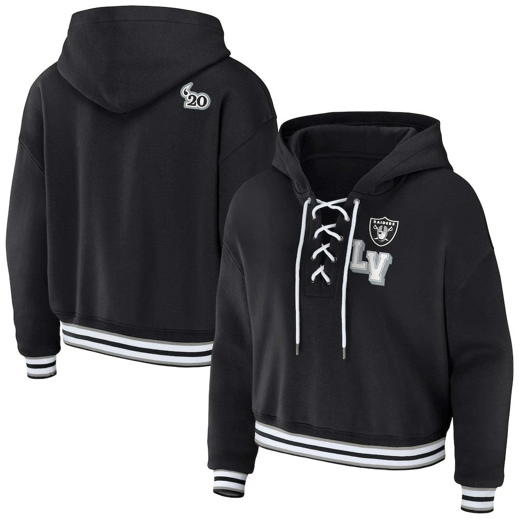 WEAR by Erin Andrews Women's Lace-Up Pullover Hoodie - Las Vegas Raiders Hoodies