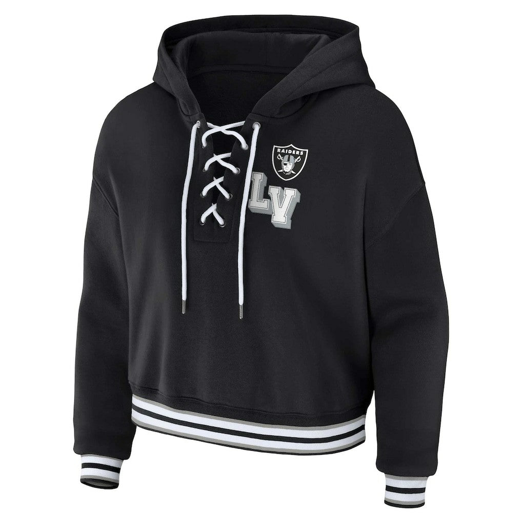 WEAR by Erin Andrews Women's Lace-Up Pullover Hoodie - Las Vegas Raiders Hoodies