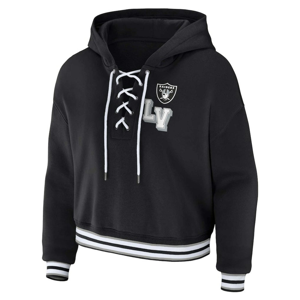 WEAR by Erin Andrews Women's Lace-Up Pullover Hoodie - Las Vegas Raiders Hoodies