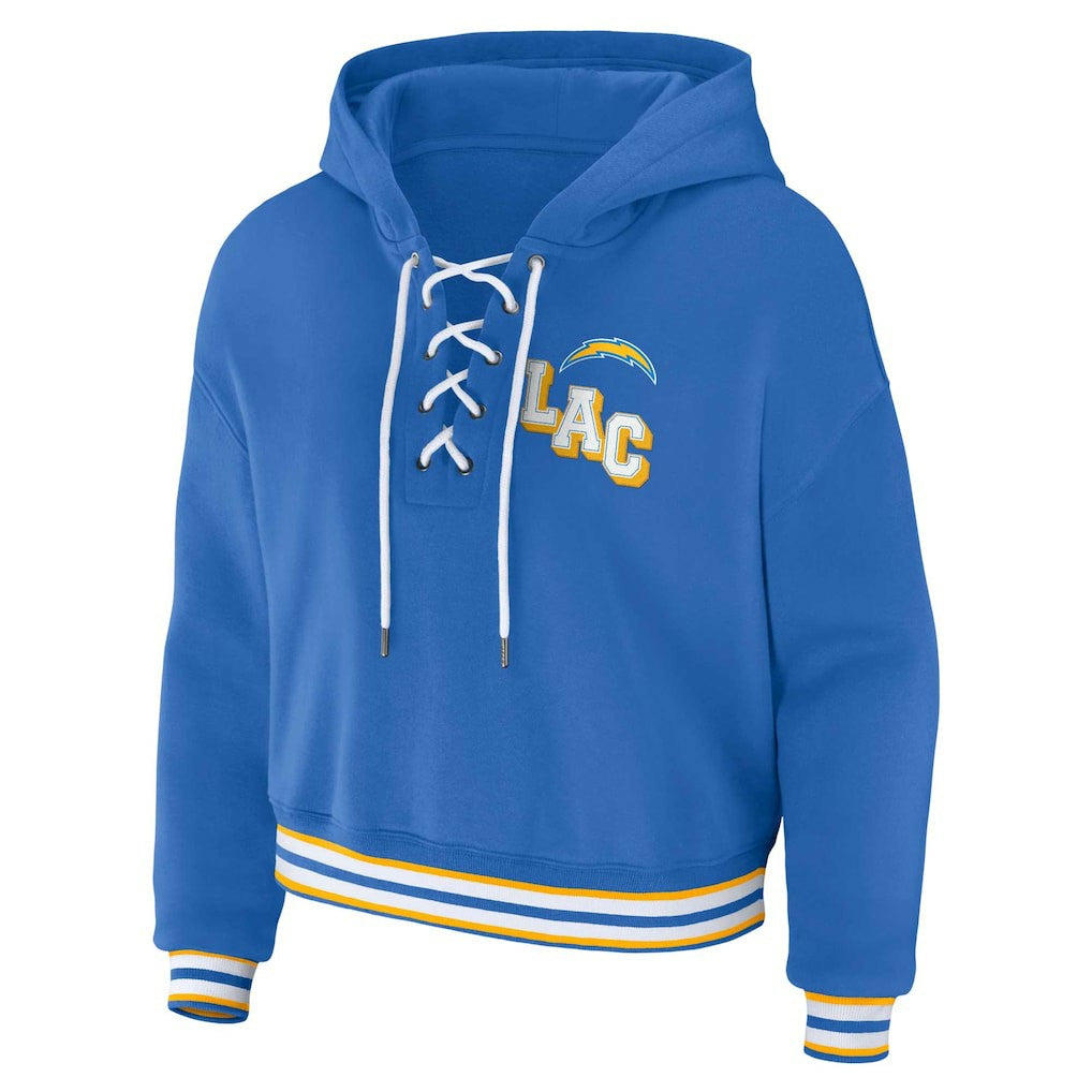 WEAR by Erin Andrews Women's Lace-Up Pullover Hoodie - Los Angeles Chargers Hoodies