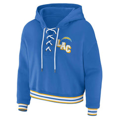 WEAR by Erin Andrews Women's Lace-Up Pullover Hoodie - Los Angeles Chargers Hoodies