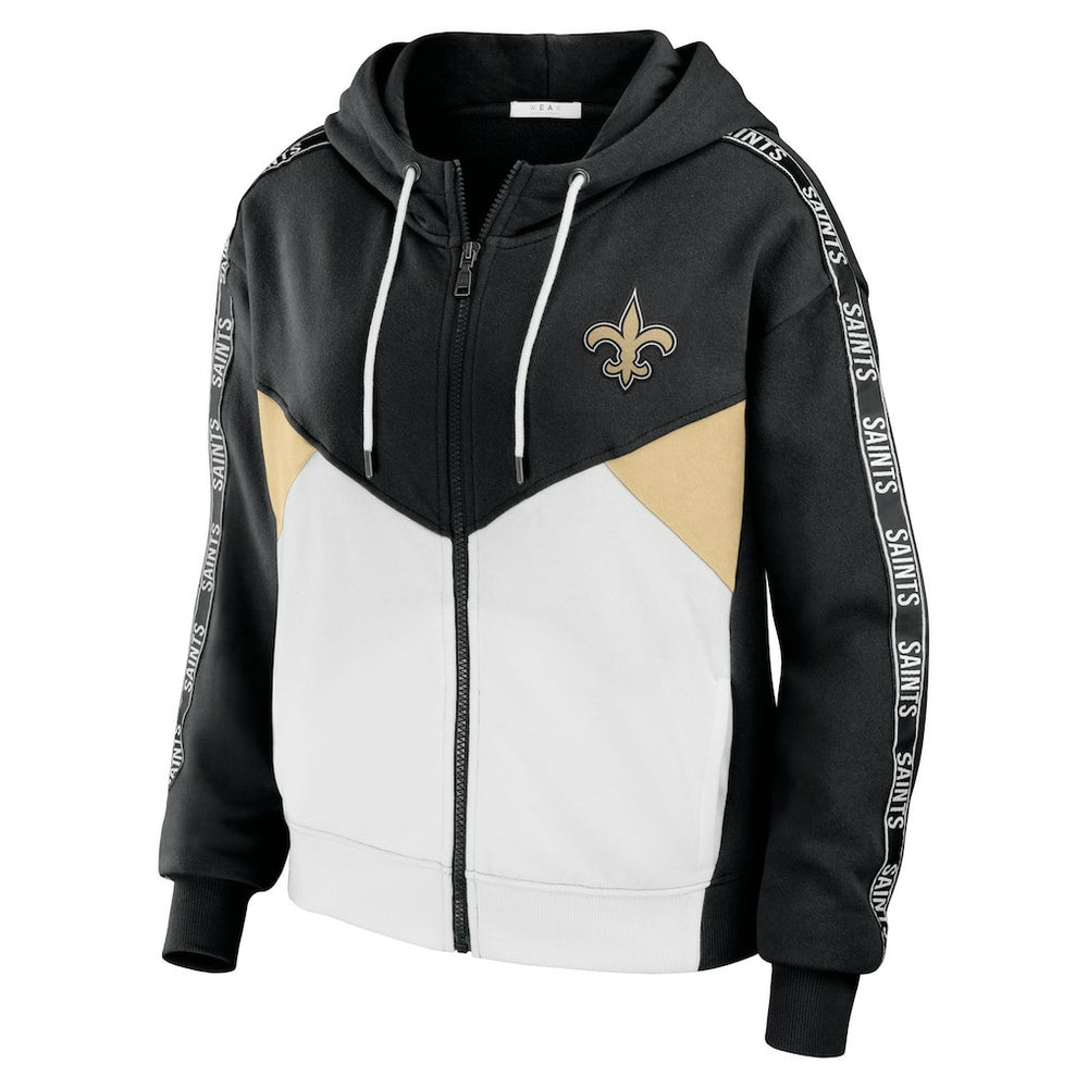 WEAR by Erin Andrews Women's Color Block Light Weight Modest Crop Full-Zip Hoodie - New Orleans Saints Hoodies