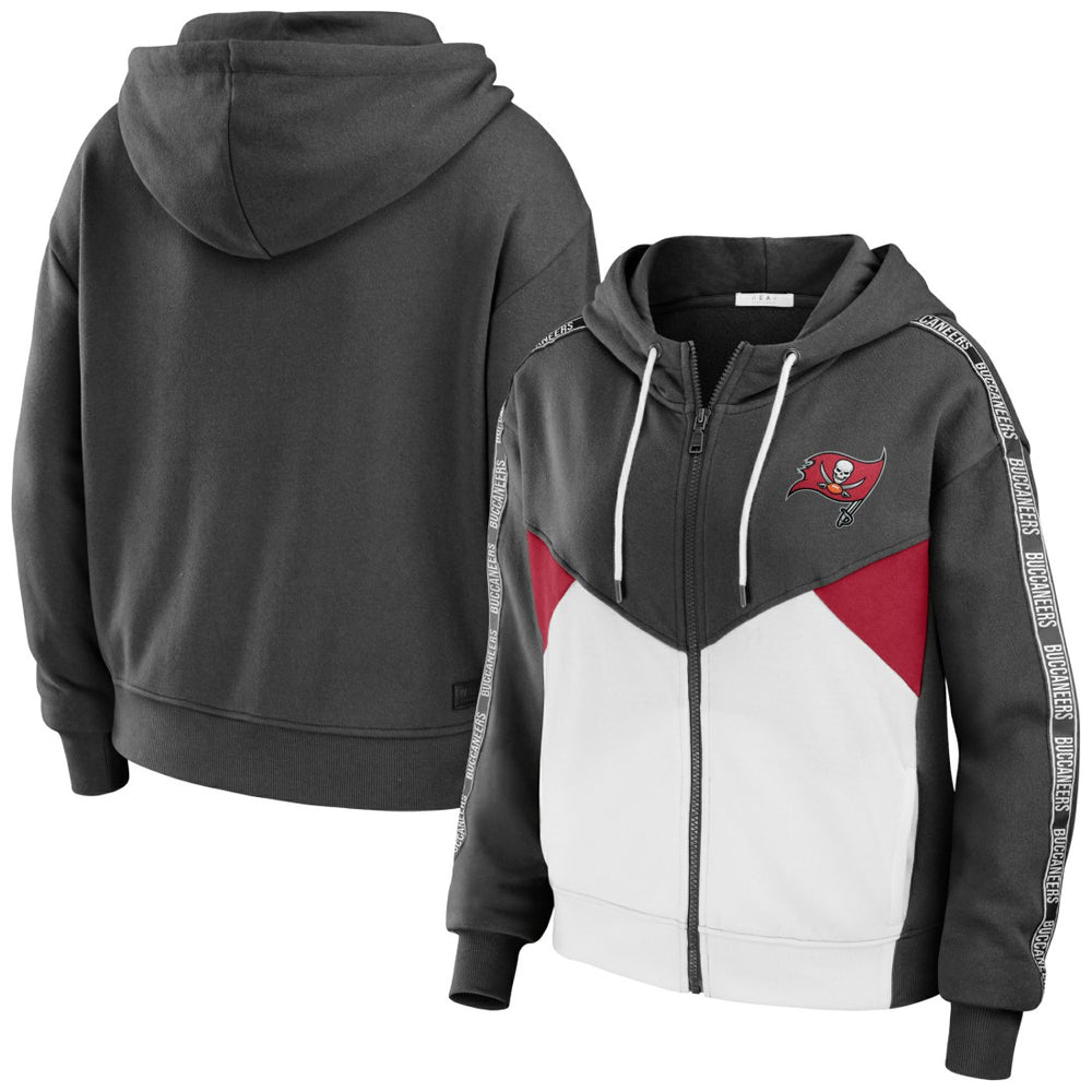 WEAR by Erin Andrews Women's Color Block Light Weight Modest Crop Full-Zip Hoodie - Tampa Bay Buccaneers Hoodies