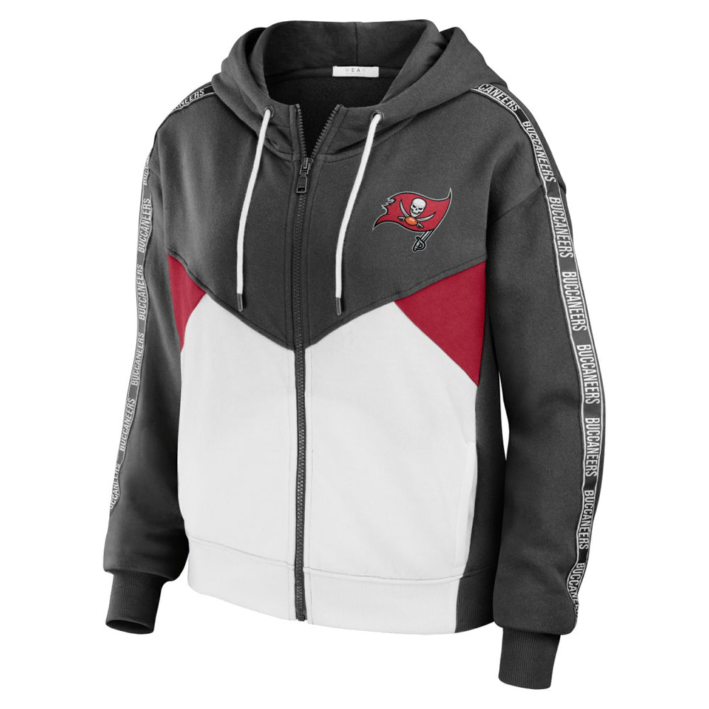 WEAR by Erin Andrews Women's Color Block Light Weight Modest Crop Full-Zip Hoodie - Tampa Bay Buccaneers Hoodies