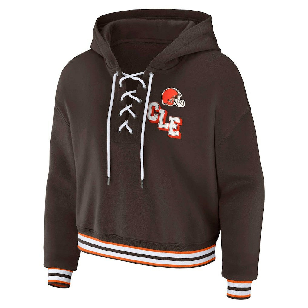 WEAR by Erin Andrews Women's Plus Size Lace-Up Pullover Hoodie - Cleveland Browns Hoodies