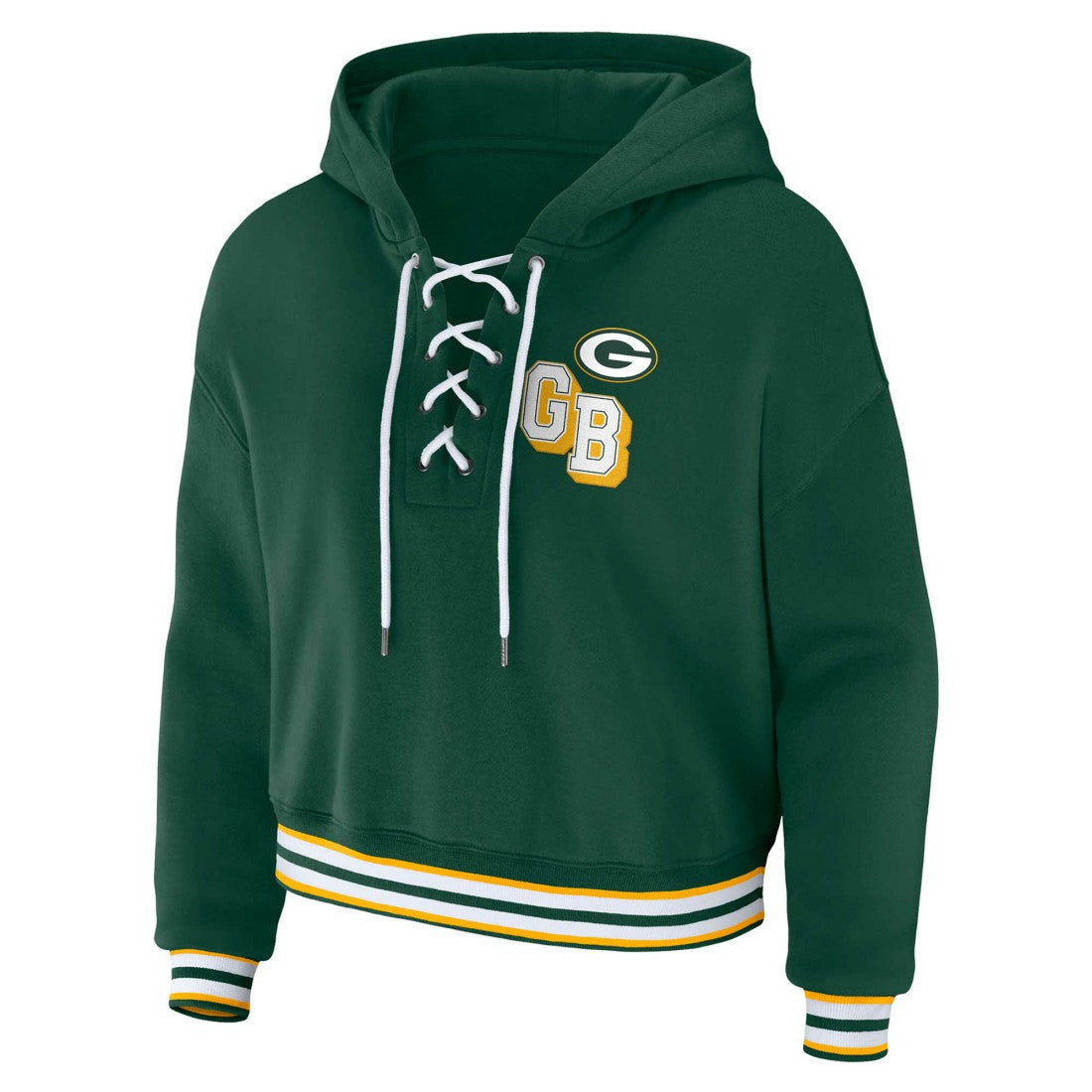 WEAR by Erin Andrews Women's Plus Size Lace-Up Pullover Hoodie - Green Bay Packers Hoodies