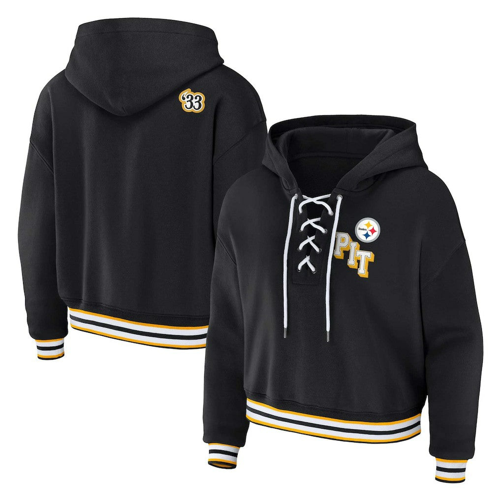 WEAR by Erin Andrews Women's Plus Size Lace-Up Pullover Hoodie - Pittsburgh Steelers Hoodies