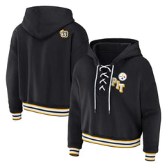 WEAR by Erin Andrews Women's Plus Size Lace-Up Pullover Hoodie - Pittsburgh Steelers Hoodies