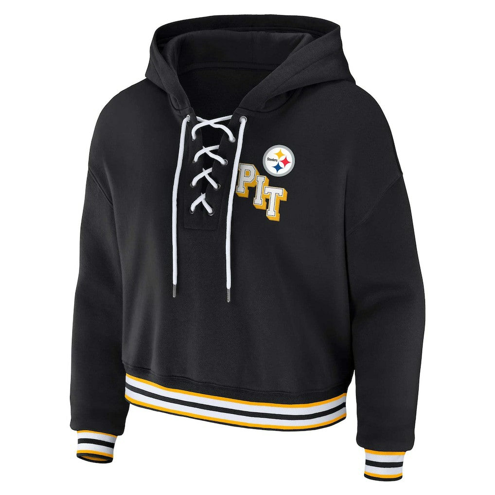 WEAR by Erin Andrews Women's Plus Size Lace-Up Pullover Hoodie - Pittsburgh Steelers Hoodies