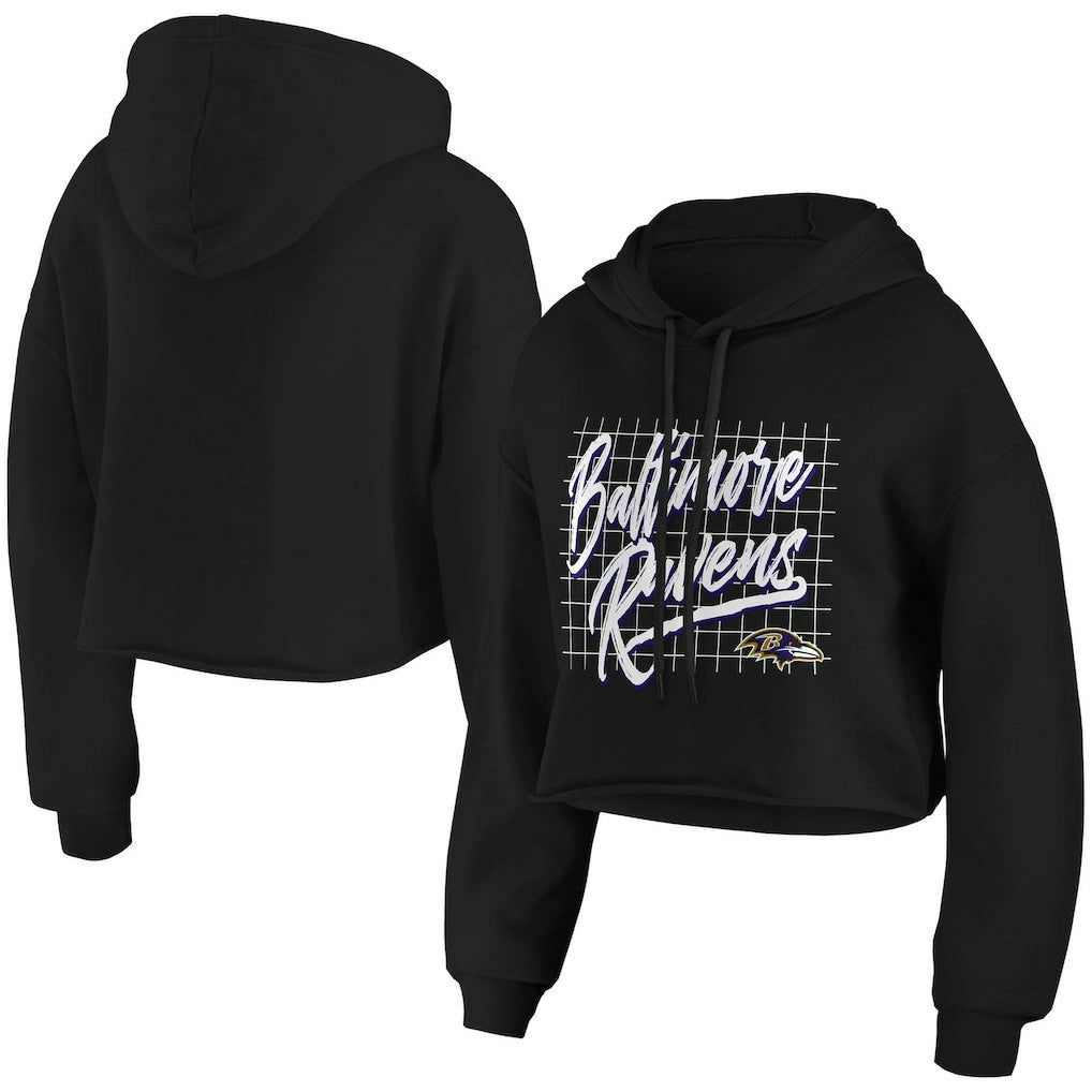 WEAR by Erin Andrews Women's Domestic Cropped Pullover Hoodie - Baltimore Ravens Hoodies