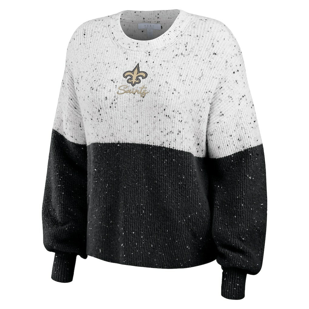 WEAR by Erin Andrews Women's Lighweight Modest Crop Color-Block Pullover Sweater - New Orleans Saints Pullover