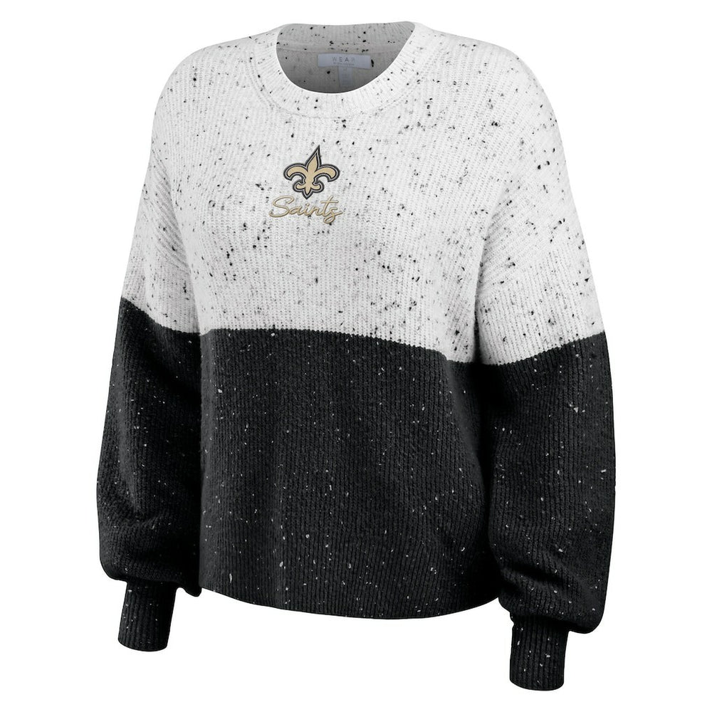 WEAR by Erin Andrews Women's Lighweight Modest Crop Color-Block Pullover Sweater - New Orleans Saints Pullover