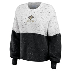 WEAR by Erin Andrews Women's Lighweight Modest Crop Color-Block Pullover Sweater - New Orleans Saints Pullover