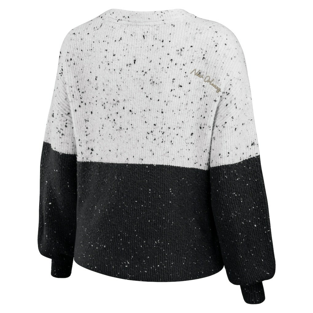 WEAR by Erin Andrews Women's Lighweight Modest Crop Color-Block Pullover Sweater - New Orleans Saints Pullover