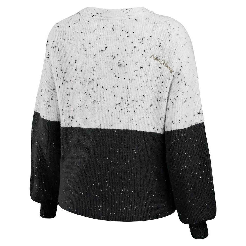 WEAR by Erin Andrews Women's Lighweight Modest Crop Color-Block Pullover Sweater - New Orleans Saints Pullover