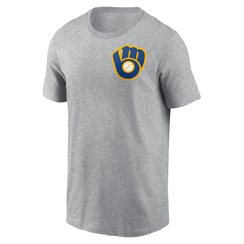 Heather Gray Milwaukee Brewers Nike Cooperstown Collection Large Logo 2-Hit T-Shirt