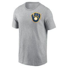 Heather Gray Milwaukee Brewers Nike Cooperstown Collection Large Logo 2-Hit T-Shirt