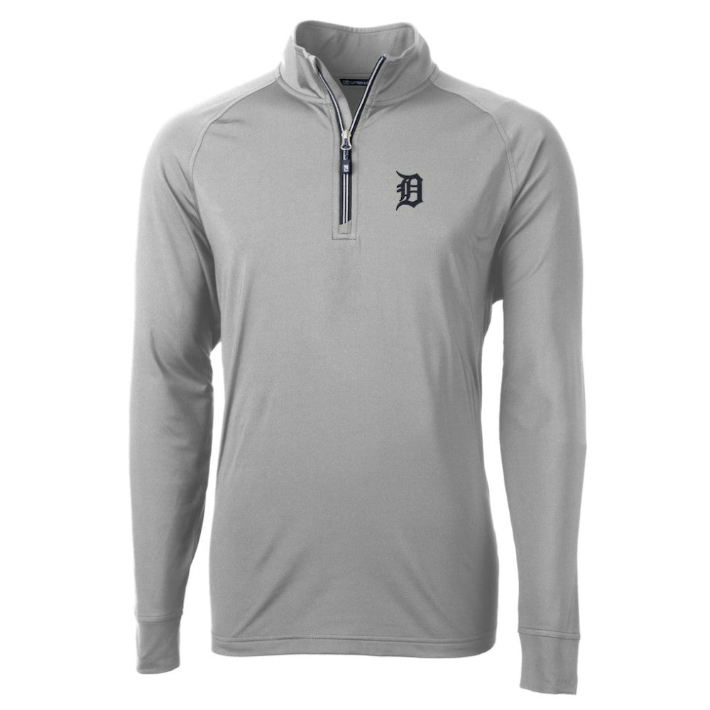 Gray Detroit Tigers Cutter & Buck Adapt Eco Knit Stretch Recycled Quarter-Zip Pullover Top