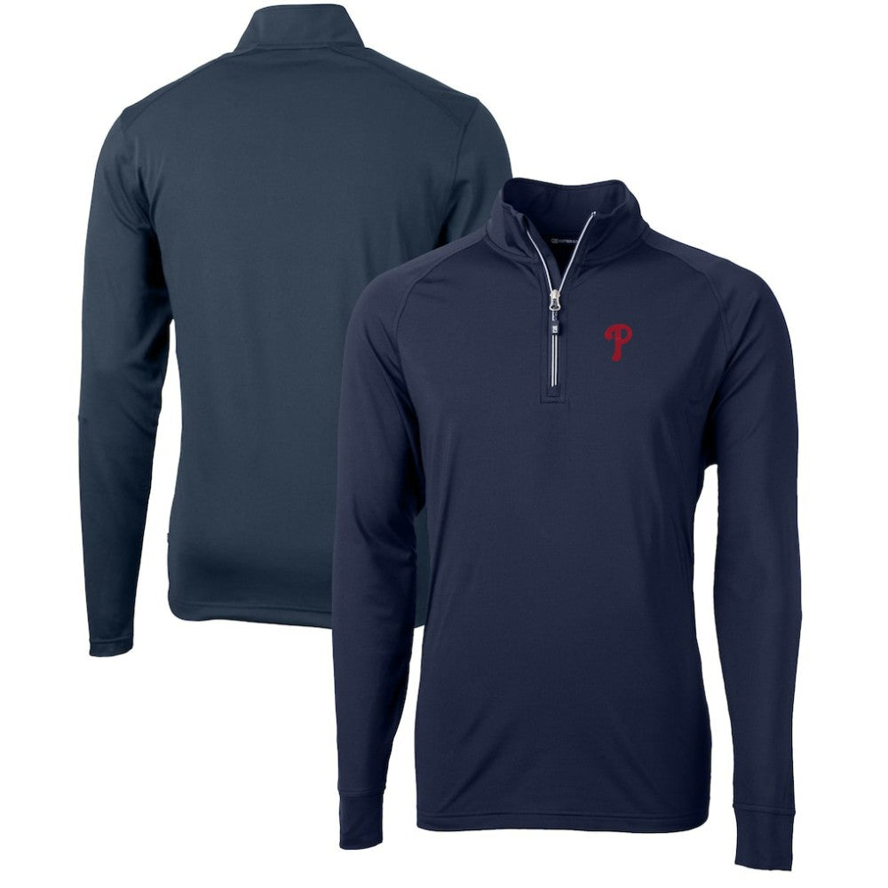 Navy Philadelphia Phillies Cutter & Buck Adapt Eco Knit Stretch Recycled Quarter-Zip Pullover Top