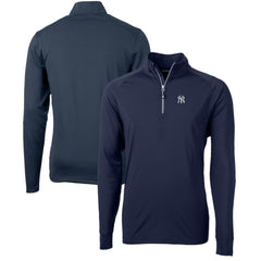 Navy New York Yankees Cutter & Buck Adapt Eco Knit Stretch Recycled Quarter-Zip Pullover Top
